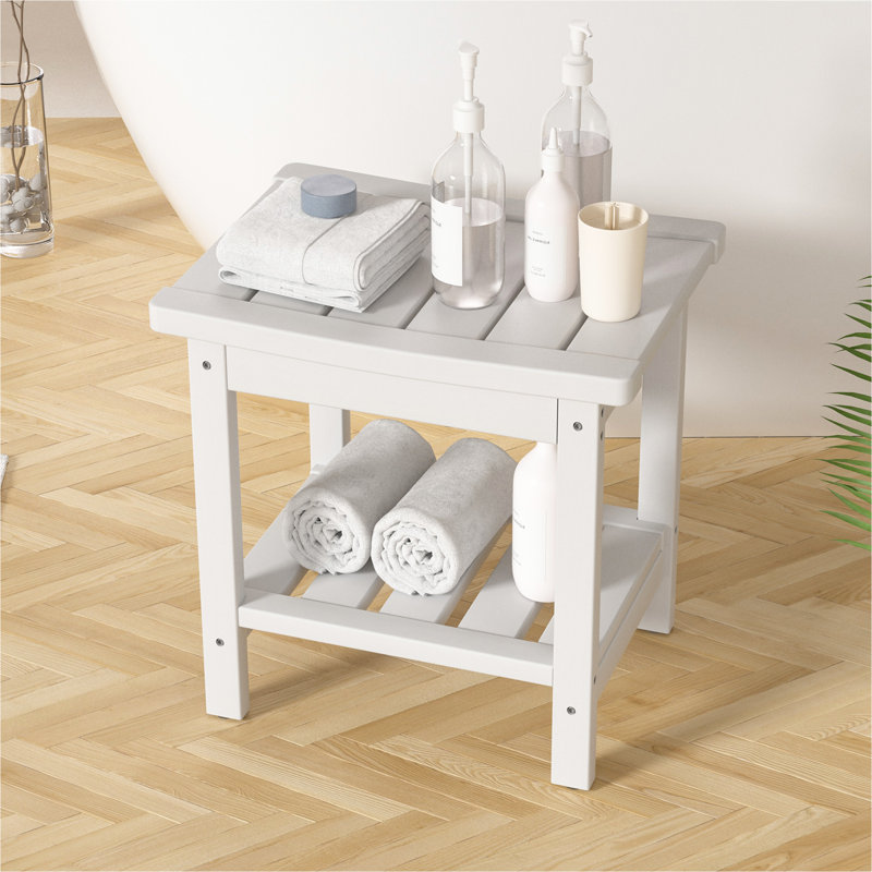 Lark Manor™ HDPE Shower Bench Small Waterproof Shower Seat Bathroom Stool Chair With Shelf For ...